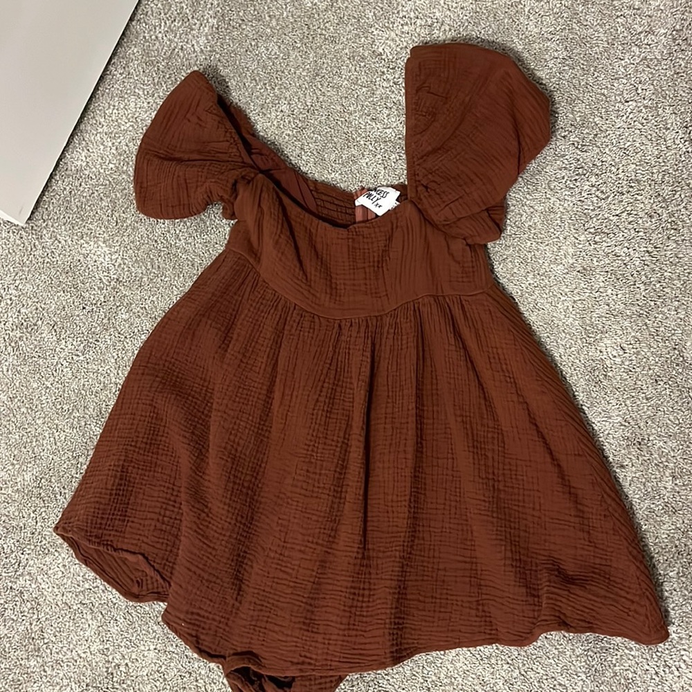 Princess Polly Brown Romper With Puff Sleeves